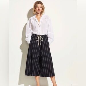 Vince. Wide Leg Side Slit Striped Crop Culottes Black White Stripe Women XS $245